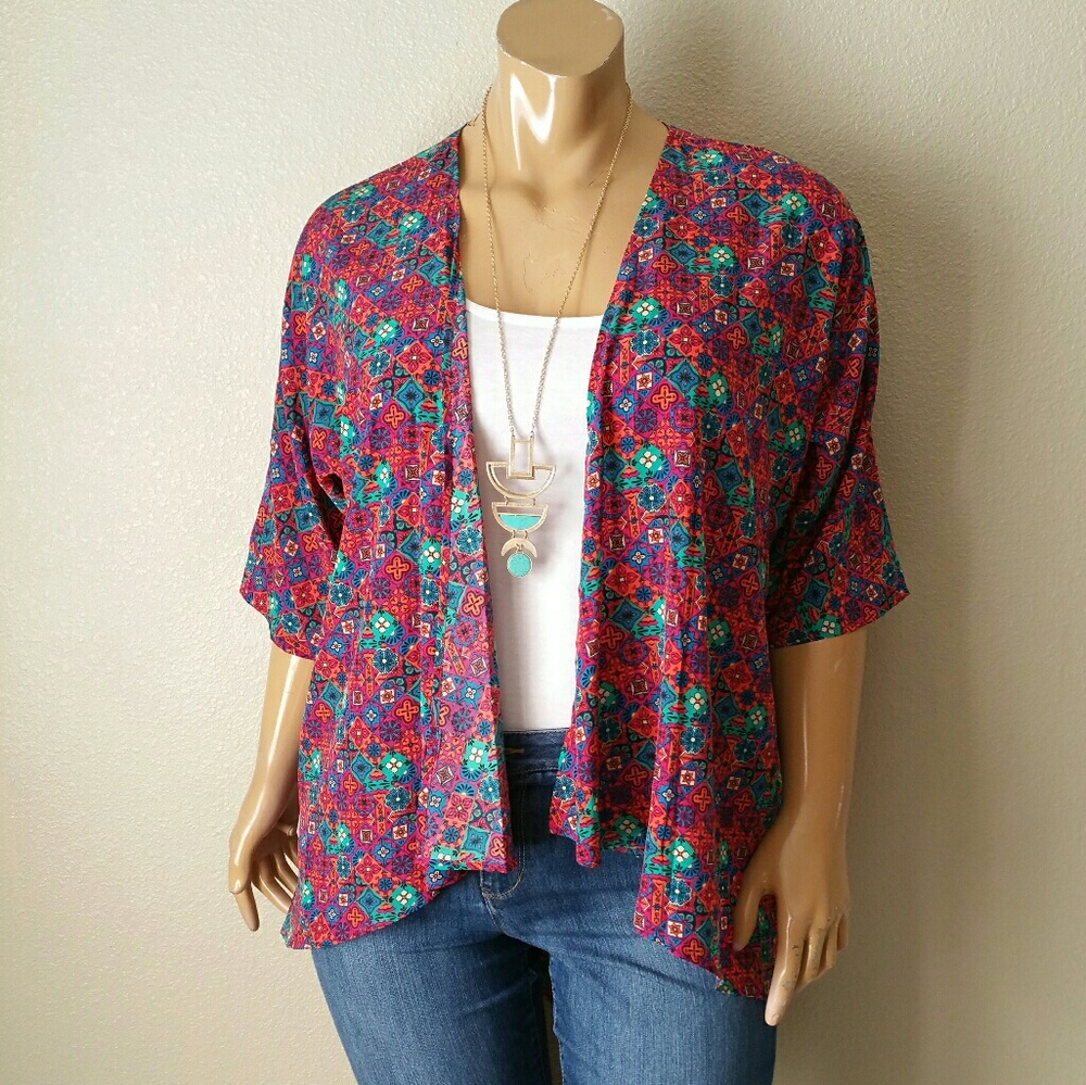 Lularoe Pink Blue Cardigan - Picture 3 of 5